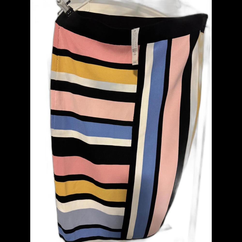 NY&CO 7th Ave Stylish Multi-Stripe Midi Skirt - Any Occasion Large/12-14